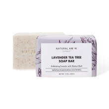 Natuurlijke Amor Lavendel Tea Tree Zeep Bar 7oz - Exfoliërende Zeep met Walnootschaal - Langdurige Vochtinbrengende Zeep voor Mannen &