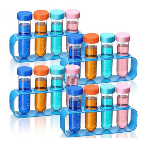 Test Tubes with Stand Science Kit with 16 Reusable Plastic Lab Tubes, with 4 Rack Holder, for Science Experiments