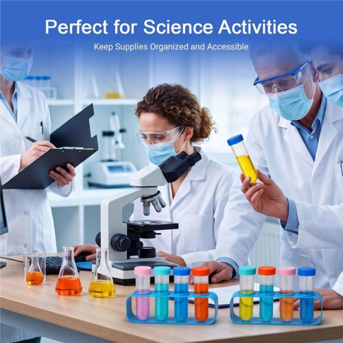 Test Tubes with Stand Science Kit with 16 Reusable Plastic Lab Tubes, with 4 Rack Holder, for Science Experiments 1