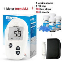 Sinocare Safe-Accu, medidor de glucosa en sangre, kit de 100 tiras reactivas y lancetas