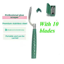 Stainless Steel Glue Scraper with 10 Replacement Blades, Adhesive and Sealant Removal Tool