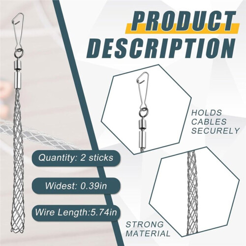 2 Pcs 1/2 in Wire Pulling Grip Mesh Metal Cable Puller Socks Wire Tools for Electrical Grips Light and Heavy Cables 2
