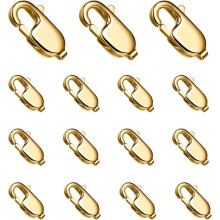 15 mm Karabinerverschluss, 18 Karat Gold PVD-Plattiert, für die Schmuckherstellung, 15 Stück, Aus Edelstahl 316, für DIY-Bastelarbeiten B