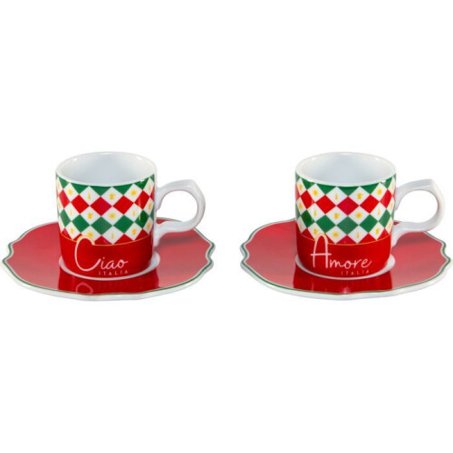 Bialetti Kit Bialetti 2 xícaras + pires, tricolor