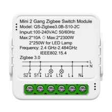 Zigbee 3.0 2-Voudige Neutrale Draadschakelaarmodule 10A 2300W Slimme Schakelaarrelaiscontroller Ondersteunt Zigbee2, MQTT en Home Assistant