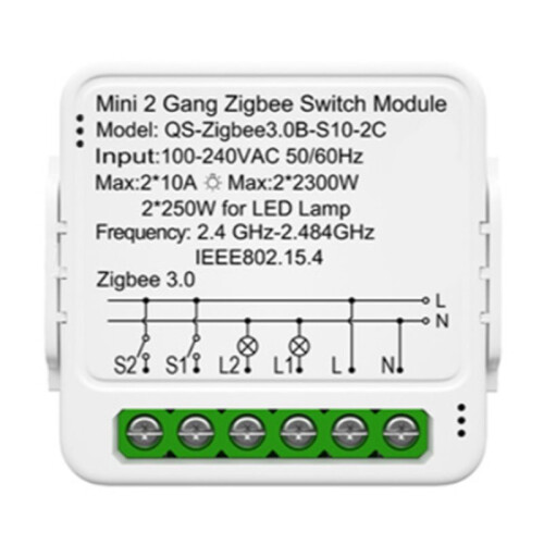 Zigbee 3.0 2 Gang Neutral Wire  Module 10A 2300W   Relay Controller Support Zigbee2MQTT Home Assistant
