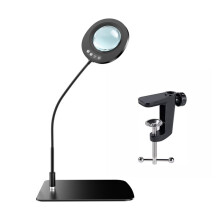 Loupe Grossissante 10x avec Éclairage et Support, Lentille Optique HD, Lampe de Bureau LED à Intensité Variable et 5 Modes de Couleur