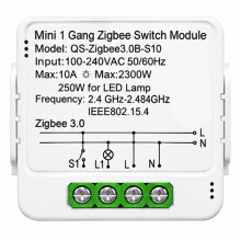 Zigbee 3.0 1-Voudige Neutrale Draadschakelaarmodule 10A 2300W Slimme Schakelaarrelaiscontroller Ondersteunt Zigbee2, MQTT en Home Assistant