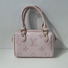 (Pink) Embossed mini Boston tote bag, short handle pillow bag