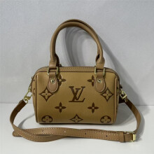 (Brown) Embossed mini Boston tote bag, short handle pillow bag