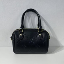 (Black) Embossed mini Boston tote bag, short handle pillow bag