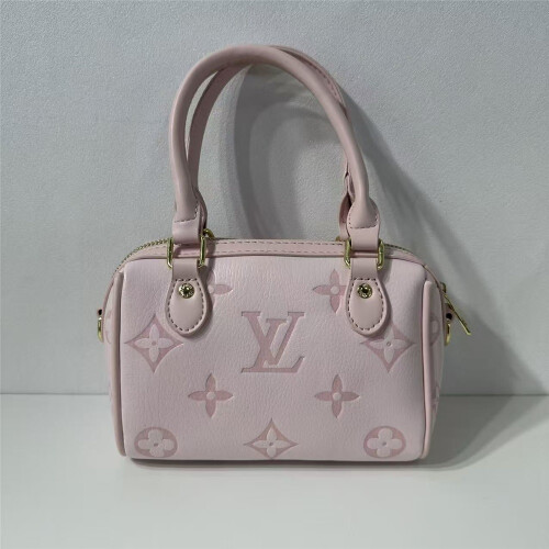 (Pink) Embossed mini Boston tote bag, short handle pillow bag