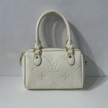 (White) Embossed mini Boston tote bag, short handle pillow bag