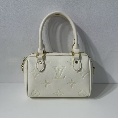 (White) Embossed mini Boston tote bag, short handle pillow bag