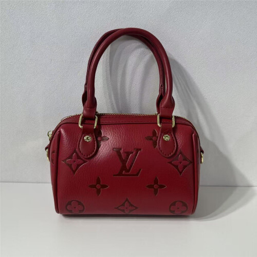 (Red) Embossed mini Boston tote bag, short handle pillow bag