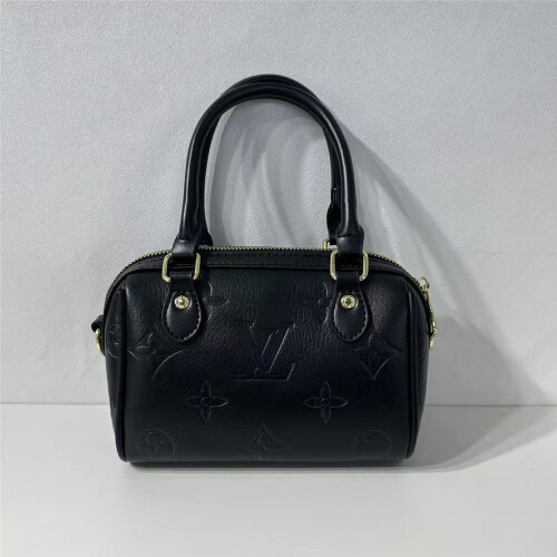 (Black) Embossed mini Boston tote bag, short handle pillow bag