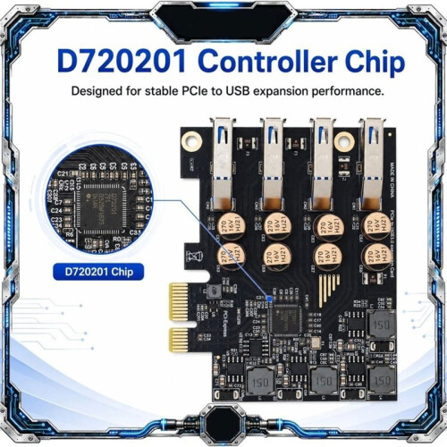 4  PCIe X1 USB 3.0 Expansion Card USB-A 5Gbps Adapter Card for Desktop PC,  Power 2