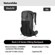 Naturehike mochila de senderismo Rock 2.0, 30L, negro, con funda impermeable para trekking