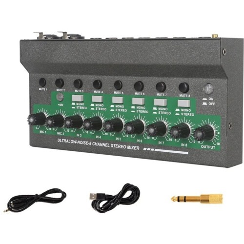 8-Channel Audio Mixer with 48V Phantom Power Supply Multi-Channel Mix Expander Sound Processor 6.5 Microphone Effects