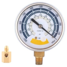 3-in-1 Vacuum Gauge Kit, 60 mm Mbar/MPa/Psi, Class 1.6, 1/8 in NPT with Brass 3-Way Adapter for HVAC & Refrigeration