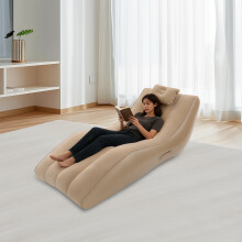 Aufblasbarer Loungesessel, Khaki, 180 x 80 x 70 cm, mit USB-Luftpumpe und Kissen für Camping und Strand