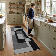 (80 x 300 cm (Large Runner), Milo Black Grey) Printed Non Slip Rugs | Geometric Patterned Designer Carpets Premium Quailty 730GSM