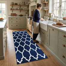 (80 x 300 cm (Large Runner), Ava Navy) Printed Non Slip Rugs | Geometric Patterned Designer Carpets Premium Quailty 730GSM
