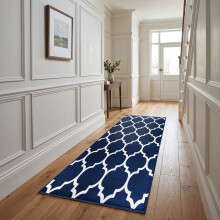 (60 x 220 cm (Hallway Runner), Ava Navy) Printed Non Slip Rugs | Geometric Patterned Designer Carpets Premium Quailty 730GSM