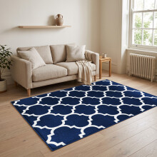 (120 x 170 cm (Bedroom Rug), Ava Navy) Printed Non Slip Rugs | Geometric Patterned Designer Carpets Premium Quailty 730GSM