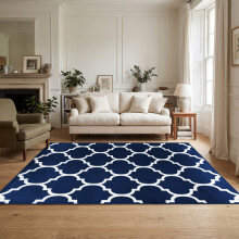 (160 x 230 cm (Area Rug), Ava Navy) Printed Non Slip Rugs | Geometric Patterned Designer Carpets Premium Quailty 730GSM