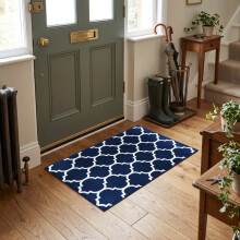 (40 x 60 cm (Small Mat Rug), Ava Navy) Printed Non Slip Rugs | Geometric Patterned Designer Carpets Premium Quailty 730GSM