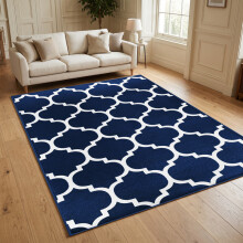 (200 x 290 cm (Large Area Rug), Ava Navy) Printed Non Slip Rugs | Geometric Patterned Designer Carpets Premium Quailty 730GSM