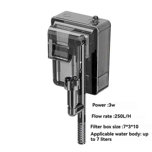 Three-in-One Wall-Mounted Fish Tank Filter Silent Adjustable Flow, USB Filter Water Pump for Aquarium Home Work 3W 1