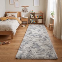 (80x300cm - Tie-Dye Light Grey) Shaggy Runner Rug| Soft Plush Non-Slip Hallway Kitchen Rug (3FT X 10FT)