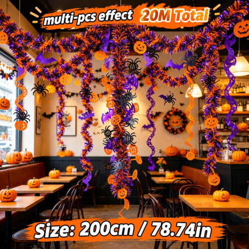 65.6FT Halloween Tinsel Garland Pumpkin Spider Bat