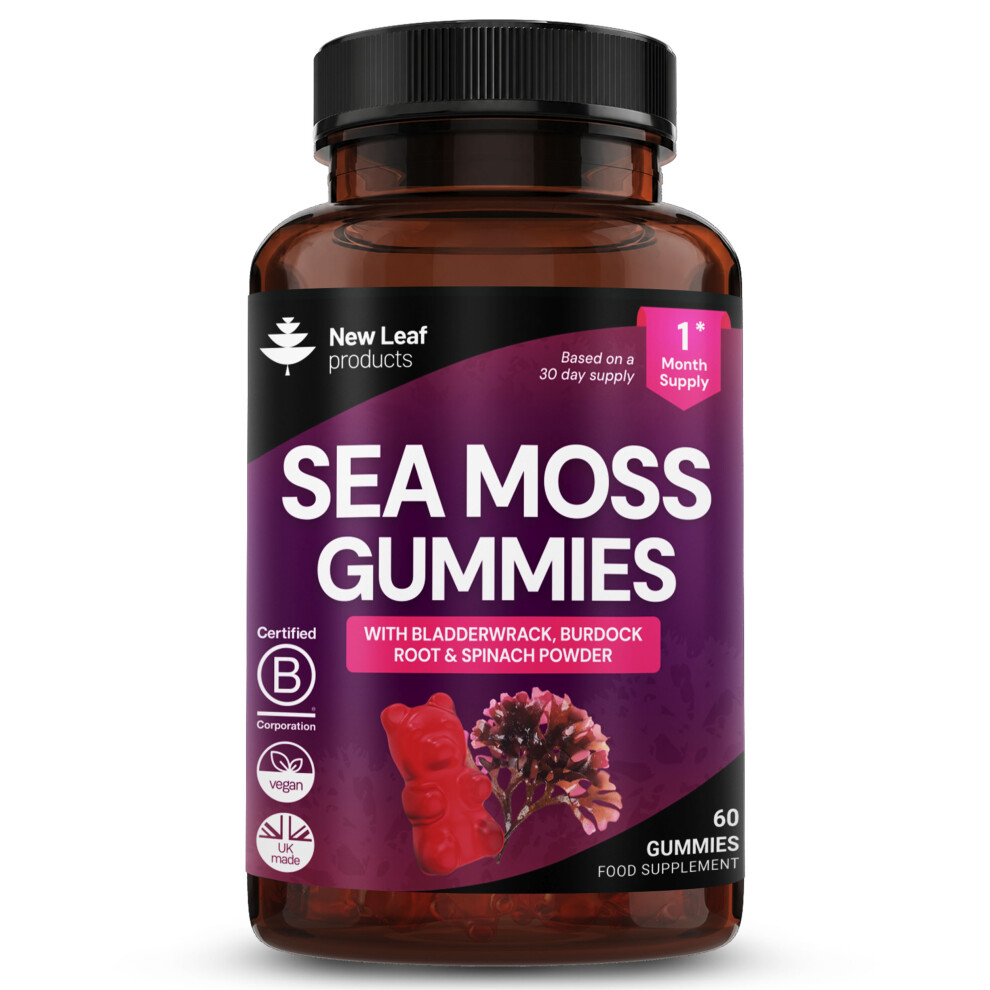 New Leaf Health Purple Sea Moss Gummies - Irish Sea Moss + Burdock Root & Bladderwrack - 60 Gummies In - Image 3