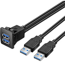 2 Dual USB 3.0 Male to Female Extension Cable Flush Mount Dash Mount Panel Mount Cable for Car Boat Dashboard 3FT