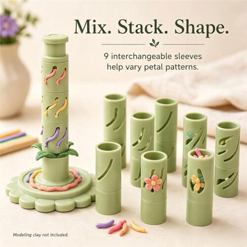 Modular Clay Bloom Maker, Reusable Press Mold for Polymer & Clay Flowers with 9 Pattern Sleeves