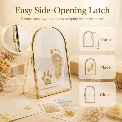Keepsake Frame DIY Hand Foot & Pet Print Kit, Double Glass Floating Memory Display, Side Opening Shadow Box Gift 2