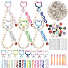 106-Delige Kralen Sleutelhangerset, Doe-Het-Zelf Bedeltjesset met Kattensluiting, Inclusief Kralen met Grote Gaten, Letters, Acryl Ketting en Draadjes