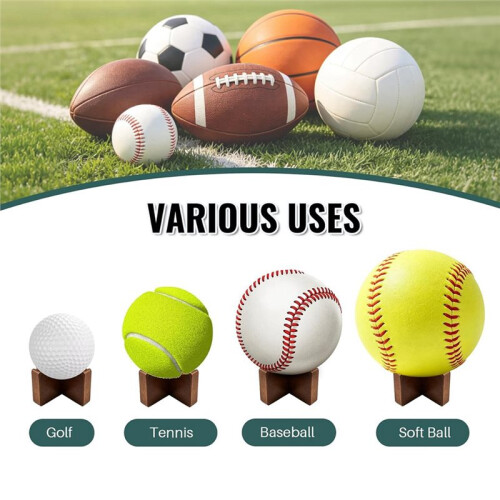 4 Pack Wood  Stand Holder for Baseball  Tennis Softball - Solid Walnut Finish Display Base Small 1
