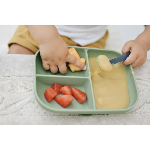 BEABA Assiette compartimentée bébé en silicone Vert Sauge 2