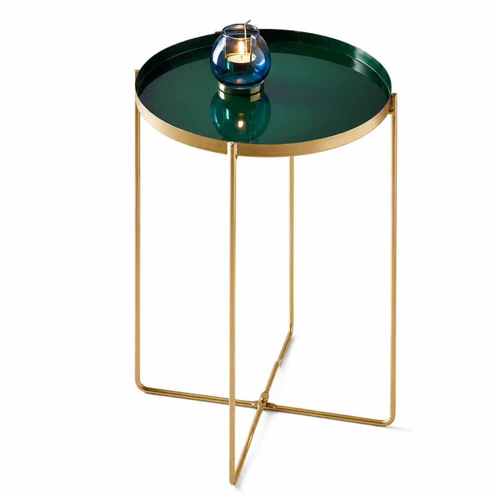 Spot On Dealz Round Side Removable Dark Green Tray With Gold Legs Bedside End Table