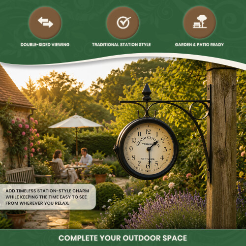 Double Sided Garden Clock 15cm Faces 1