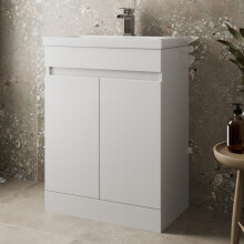 Gloss White 600mm Floor Standing Vanity Unit &amp; Basin Sink - Soft-Close Doors, 1 Tap Hole, Flat Pack FNFP600VMW