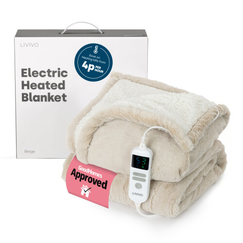 LIVIVO Premium Sherpa Heated Throw Beige
