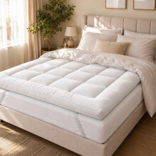 (White, King) 10cm Extra Thick Mattress Topper Ultra Soft Microfiber Box Stitched UK Sizes (Grey & White)