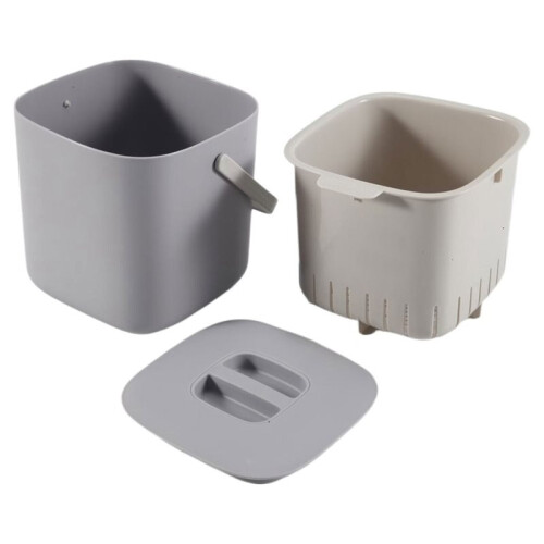 Plastic Kitchen Food Waste Trash Can Compost with Drainer Rubbish Container Organizer Accessories Tools-Grey