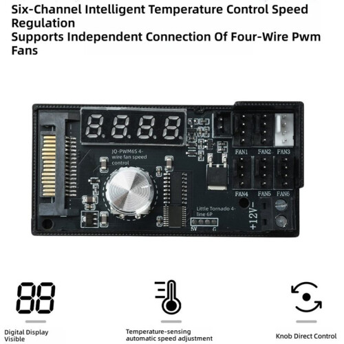 6-Channel PWM Fan Controller 12V 5A with Digital Display Temperature Control for PC Cooling Fan Temperature Control 2
