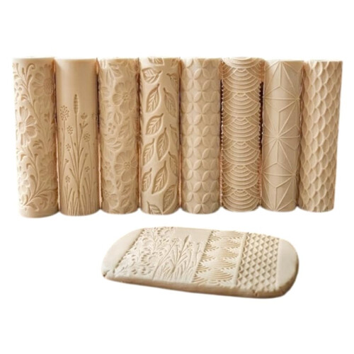 8Pcs Clay Texture Roller Set, Polymer Clay Tools for Pottery 3.7-Inch Clay Roller, for Ceramic Crafting